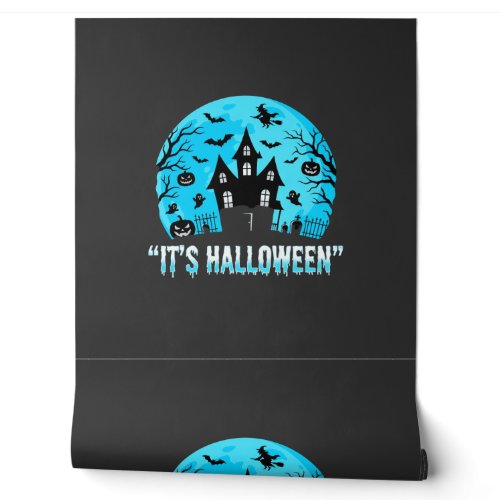 It's Halloween Haunted House Bat Design Wallpaper