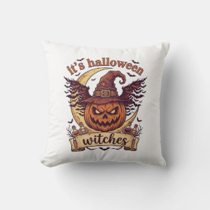 Its Halloween Witches Pumpkin Witch Hat Moon_1 Throw Pillow