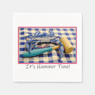 It's Hammer Time Blue Crab with Hammer on Gingham Napkins