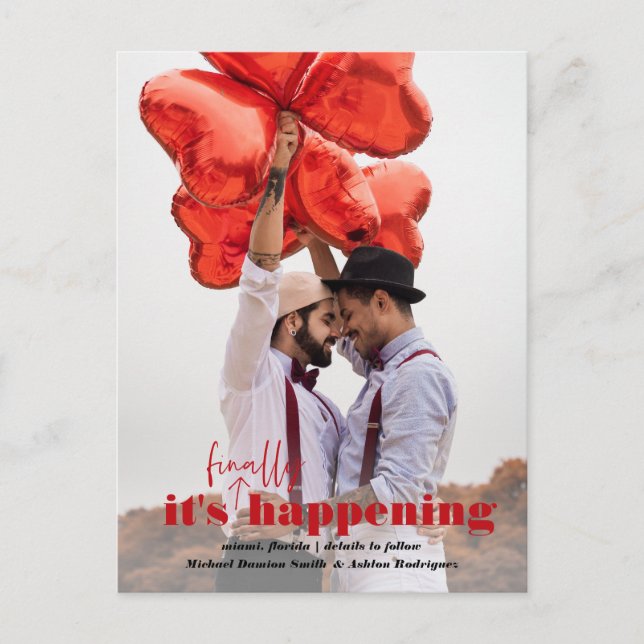 It's Happening | Fun Photo Engagement Announcement Postcard (Front)