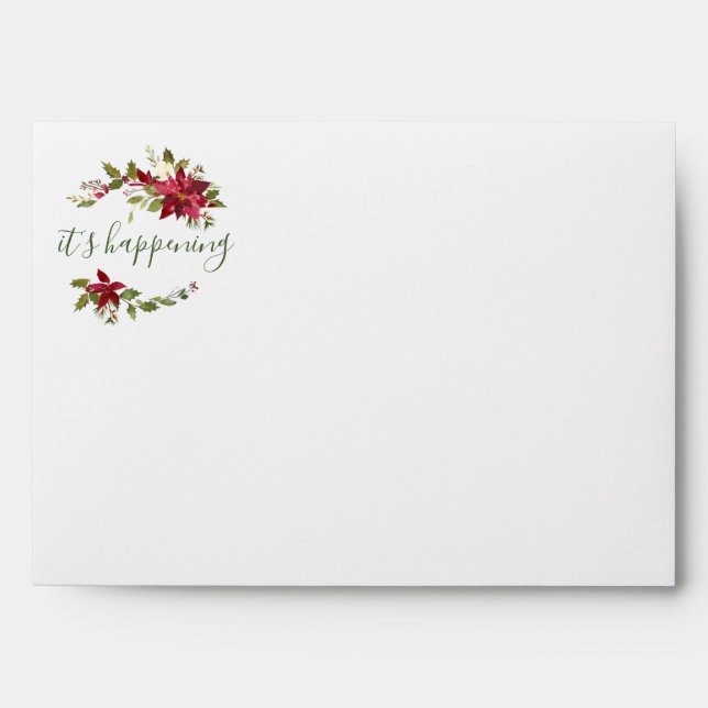 It's Happening Poinsettia Floral Christmas Wedding Envelope (Front)