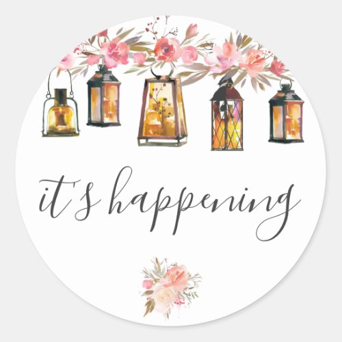 Its Happening Rustic Lanterns Rose Gold Wedding Classic Round Sticker