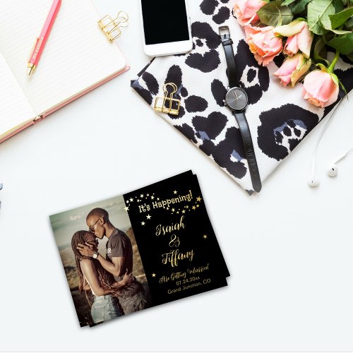 Its Happening Star_Studded Save the Date Photo Foil Invitation Postcard