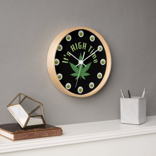 Its High Time Weed Leaf Green Purple Custom Clock
