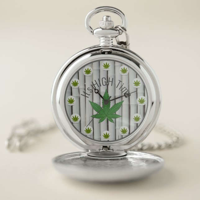 It's High Time Weed Leaf White Bamboo Custom Pocket Watch (Inside)