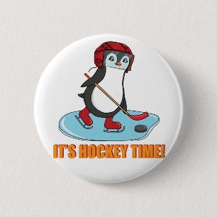It's Hockey Time - Cute Penguin Ice Hockey Button