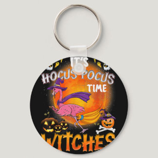 Its Hocus Pocus Time Witches Flamingo Keychain