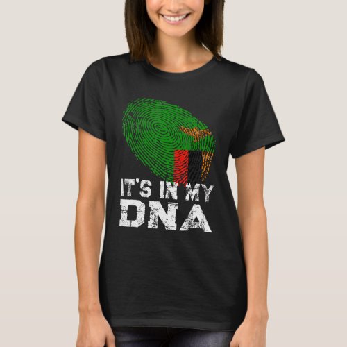Its In My Dna Fingerprint Zambia Flag T_Shirt