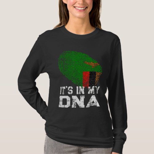 Its In My Dna Fingerprint Zambia Flag T_Shirt