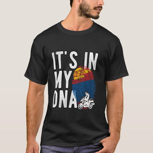 It's in My DNA Mongolia Flag Mongol motorcycle rid T-Shirt (Front)