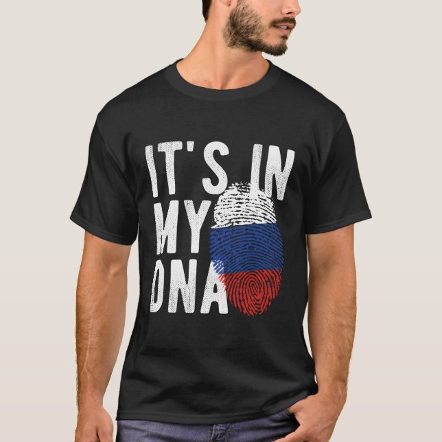 It'S In My Dna Russia Flag Fingerprint T-Shirt (Front)