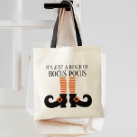 It's Just A Bunch Of Hocus Pocus Tote Bag<br><div class="desc">A modern halloween tote bag with graphic line art of witches shoes with "it's just a bunch of hocus pocus" font.</div>