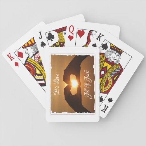 Its Love Heart Hands Sunset Personalized Playing Cards