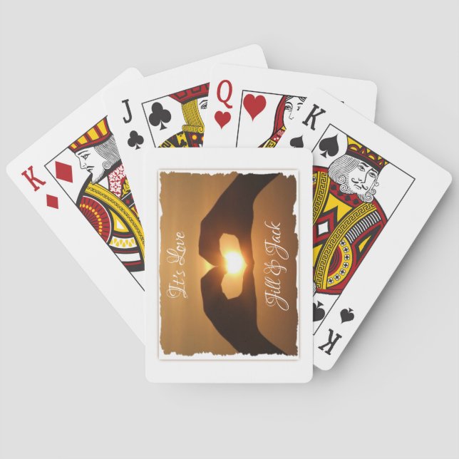 It's Love Heart Hands Sunset Personalized Poker Cards (Back)
