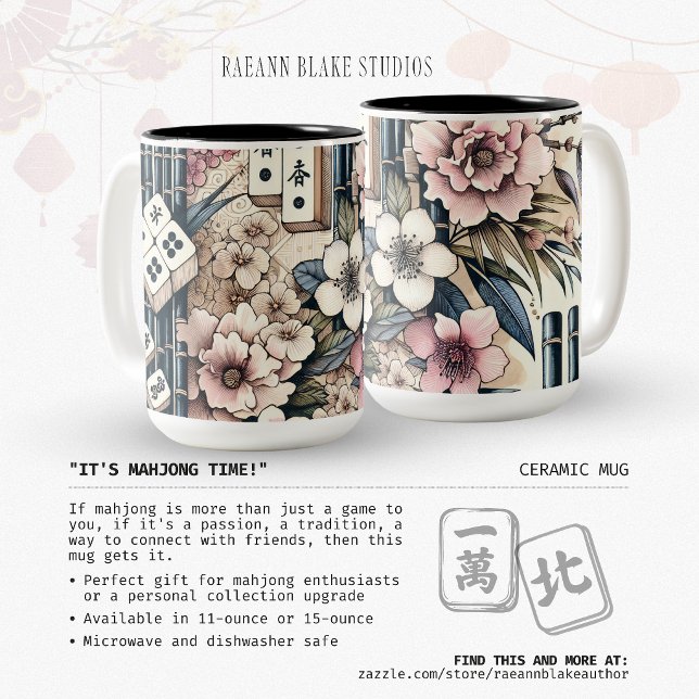 "It's Mahjong Time!" Floral Ceramic Mug (Creator Uploaded)