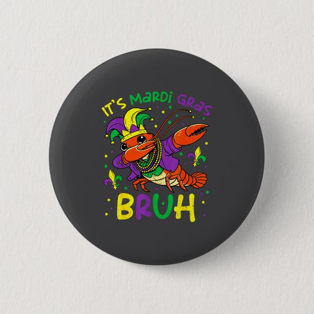 Its Mardi Gras Bruh Crayfish Dab Jester Beads Boys Button (Front)