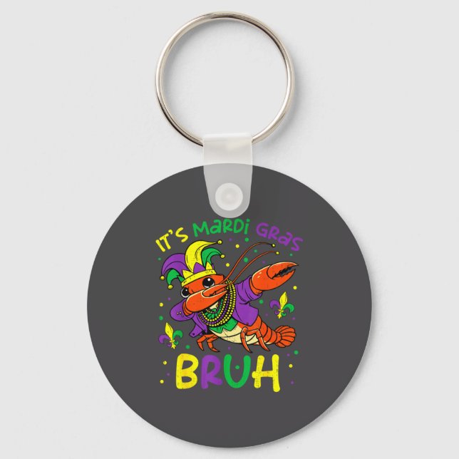 Its Mardi Gras Bruh Crayfish Dab Jester Beads Boys Keychain (Front)