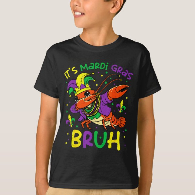 Its Mardi Gras Bruh Crayfish Dab Jester Beads Boys T-Shirt (Front)