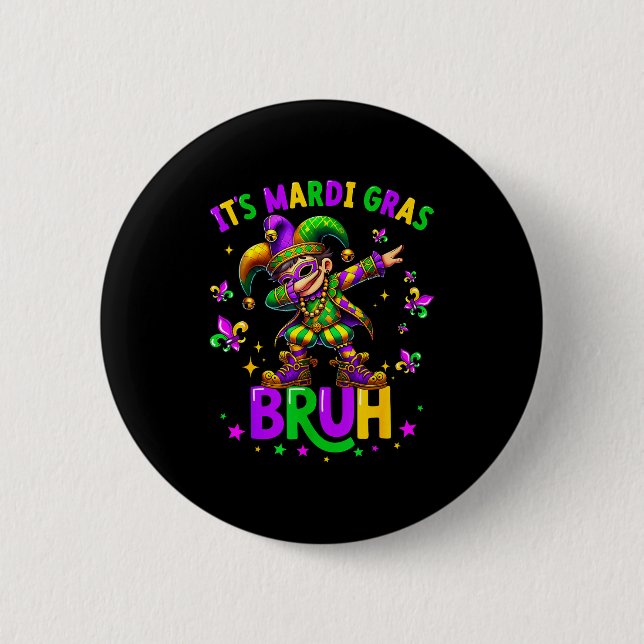 It's Mardi Gras Bruh Dabbing Leprechaun Jester New Button (Front)