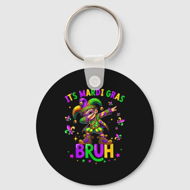 It's Mardi Gras Bruh Dabbing Leprechaun Jester New Keychain (Front)