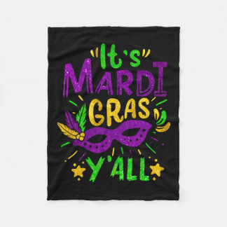 Its Mardi Gras Yall Beads Mask Jester Hat Festival Fleece Blanket