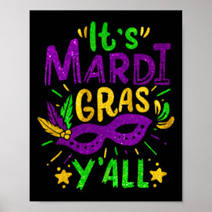 Its Mardi Gras Yall Beads Mask Jester Hat Festival Poster