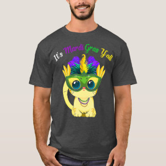 Its Mardi Gras Yall Cute Cat Mask  Beads Mardi T-Shirt