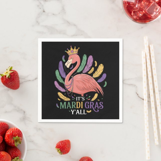 Its Mardi Gras Y'all Flamingo Costume  Napkins (Insitu)