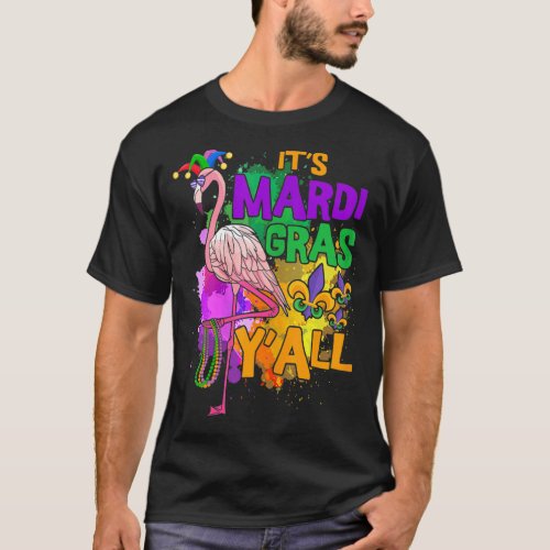 Its Mardi Gras YAll Funny Flamingo With Beads Fat T_Shirt