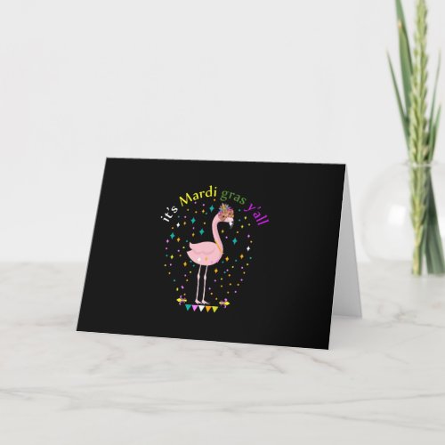 Its Mardi Gras Yall Funny Mask Flamingo Lover Holiday Card