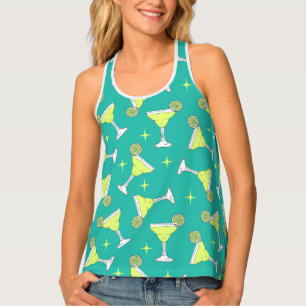 It's Margarita Time Retro Cocktail Patterned Teal Tank Top
