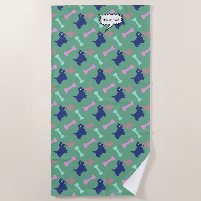 It's mine Scottish Terrier Bones Beach Towel (Front)
