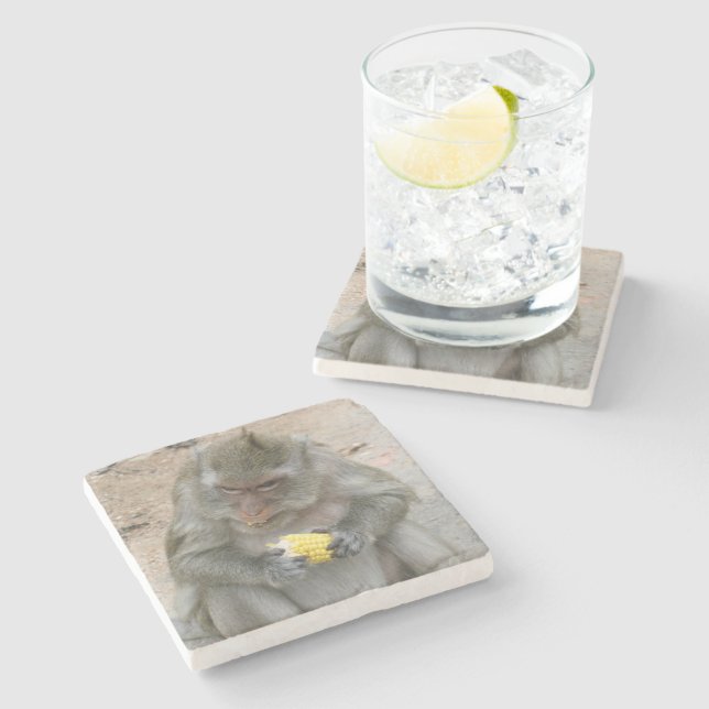 It's Mine!! ... Wild Thai Macaque Monkey Stone Coaster (Side)