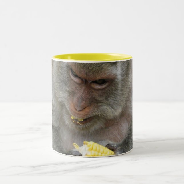 It's Mine!! ... Wild Thai Macaque Monkey Two-Tone Coffee Mug (Center)