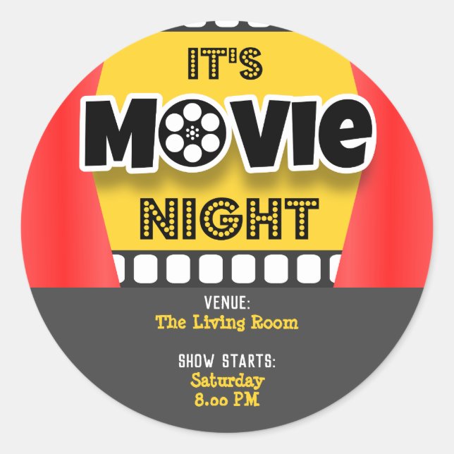 It's Movie Night Classic Round Sticker (Front)