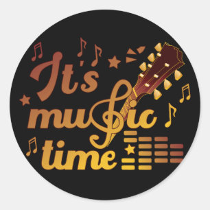 It's Music Time, Gold Guitar Musical Classic Round Sticker