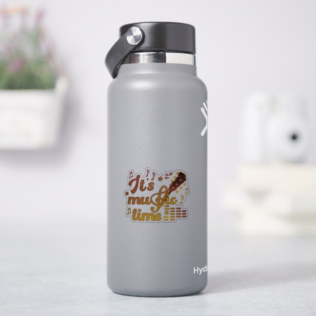It's Music Time, Gold Guitar Musical  Sticker (HydroFlask)