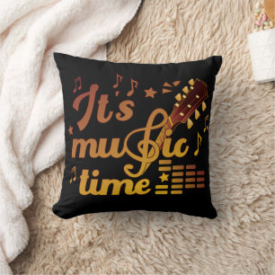 It's Music Time, Gold Guitar Musical Throw Pillow
