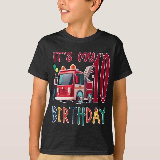it's my 10th birthday boy firefighting Kids Fire T-Shirt (Front)