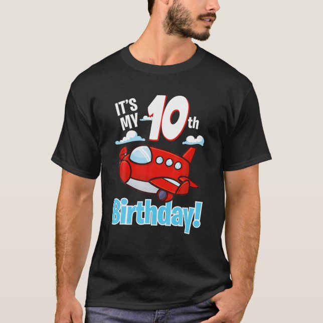 It's My 10Th Birthday Cute Airplane Toy Aircraft M T-Shirt (Front)