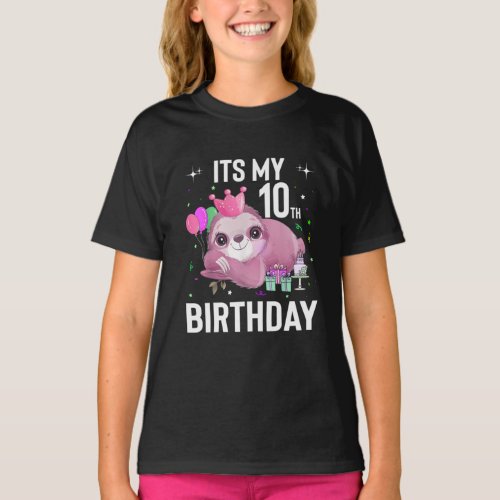 Its My 10th Birthday Cute Sloth 10 Years Old  T_Shirt