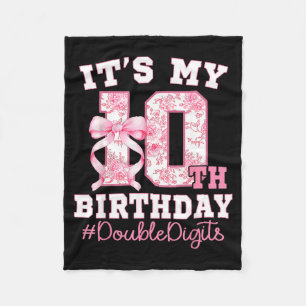 Its My 10th Birthday Girl Double Digits Coquette B Fleece Blanket