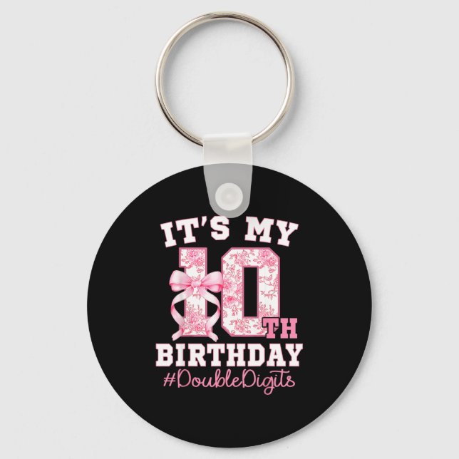 Its My 10th Birthday Girl Double Digits Coquette B Keychain (Front)