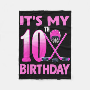 It's My 10th Birthday Girl Ice Hockey 10 Year Old Fleece Blanket