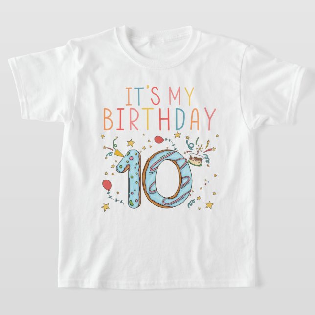 It's My 10th Birthday Party Donut Girls Boys Kids T-Shirt (Laydown)