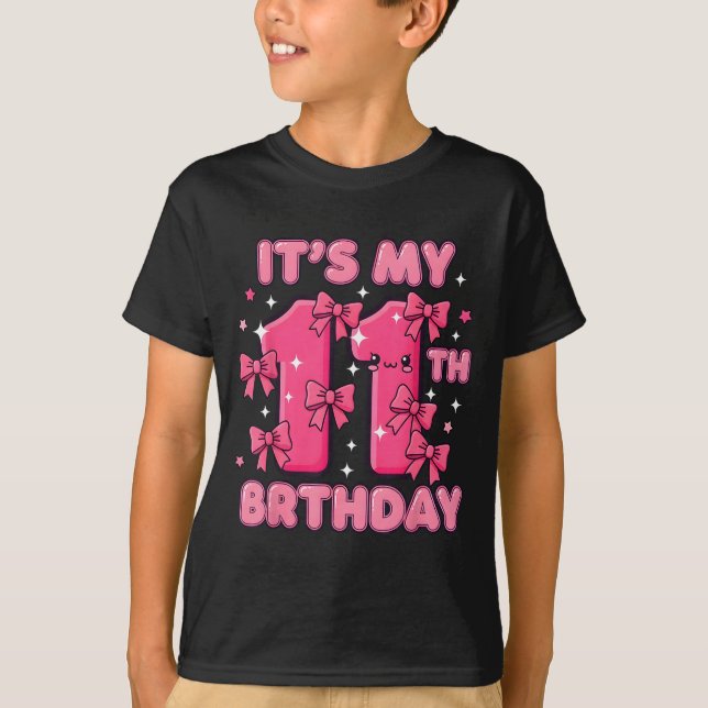 It's My 11th Birthday Coquette Bow Girl Cute 11 Ye T-Shirt (Front)