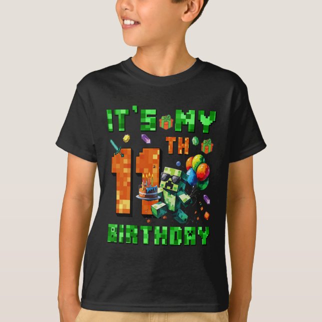 It's My 11th Birthday Pixel Number Video Game Game T-Shirt (Front)