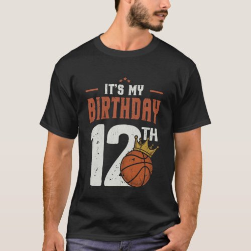 It's My 12th Birthday Basketball 12 Year Old Retro T-Shirt