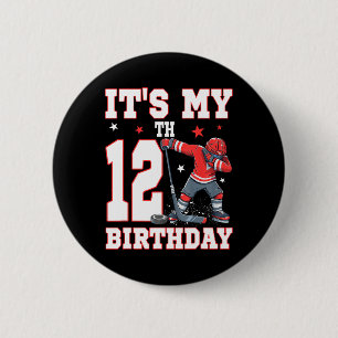It's My 12th Birthday Boy Ice Hockey Dabbing 12 Ye Button