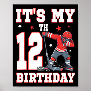 It's My 12th Birthday Boy Ice Hockey Dabbing 12 Ye Poster
